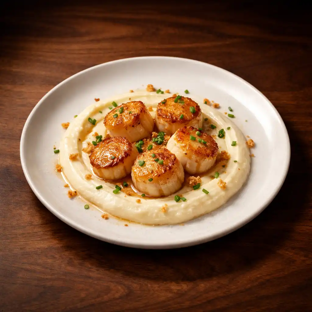 Pan-seared scallops with cauliflower purée